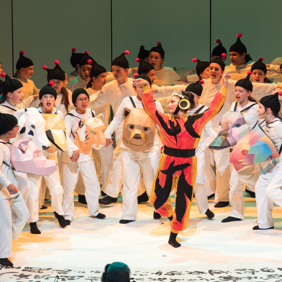 Canadian Children’s Opera Company performing with animal face masks.